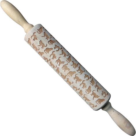 Rouleau à pâtisserie en bois gaufré à motif chaton pour la pâtisserie maison (35 cm x 4 cm) (1/4)
