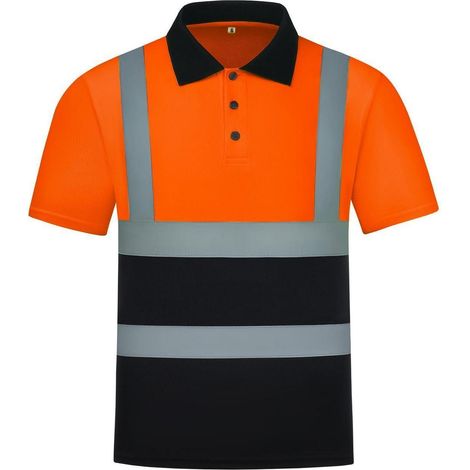 Polo de travail haute visibilité orange et noir, réfléchissant, respirant, classe 2 EN ISO 20471, taille 3XL (1/5)