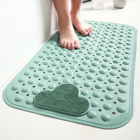 Tapis de douche antidérapant 80 x 50 cm Tapis de bain antidérapant avec ventouses, tapis de douche confortable massage, tapis de douche, vert (1/5)