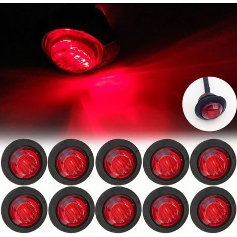 Lot de 10 feux de position latéraux à 3 LED pour camions, bus, bateaux et remorques, avec couvercle rouge. (1/5)