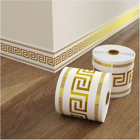 Bordures en papier peint, lambris décoratifs, bandes de miroirs décoratives, plinthes décoratives (10 cm 500 cm, doré) (1/5)