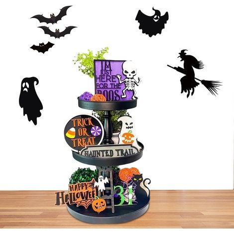 Bandeja decorativa de madera de temporada para Halloween, ideal para la mesa del comedor.