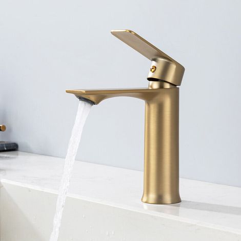 Mitigeur Lavabo Doré Monocommande – Robinet Salle de Bain en Inox, Température et Débit Réglables, Design Moderne (1/5)