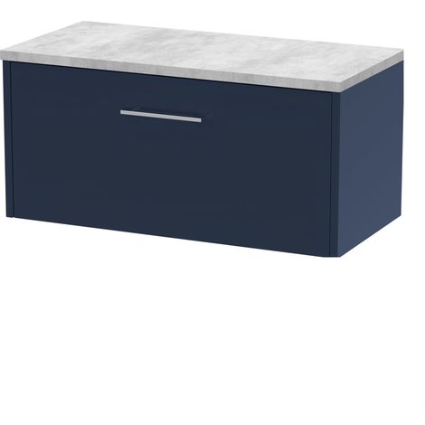 Winshill Contemporary 1 Drawer Wall Hung Vanity Unit with Laminate Worktop, Dark Blue, 800mm