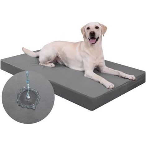 Coussin orthopédique pour grands chiens (104 x 68 cm), housse amovible en similicuir imperméable, matelas confortable et rafraîchissant pour une utilisation intérieure et extérieure, gris. (1/5)