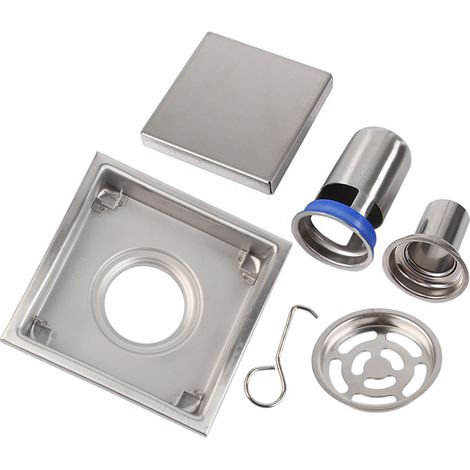 Grille d'évacuation de sol carrée en acier inoxydable 304 pour douche, 110 x 110 mm, insert de carrelage de salle de bains (1/5)