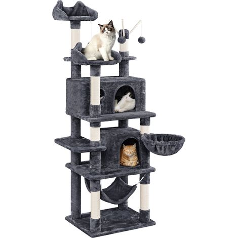 Homevive Rascador para Gatos Mascotas con Hamaca Plataforma Cueva Bolas de Juego Canasta 170cm Gris Oscuro