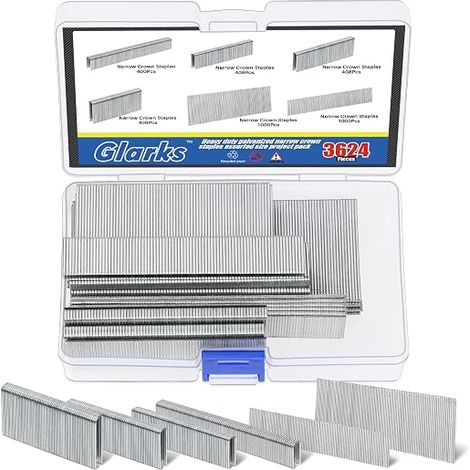 3624 18 Gauge Galvanized Narrow Staples 4 Sizes Assortment Kit and 1 and 2 Inch Brad Nails for Electric or Pneumatic Stapler (1/5)