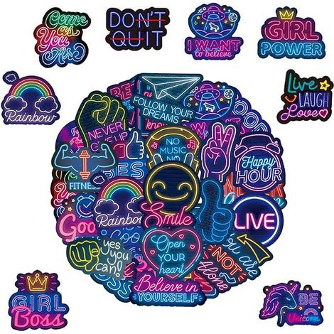 100 pegatinas de vinilo impermeables con frases motivacionales en neón (1/5)