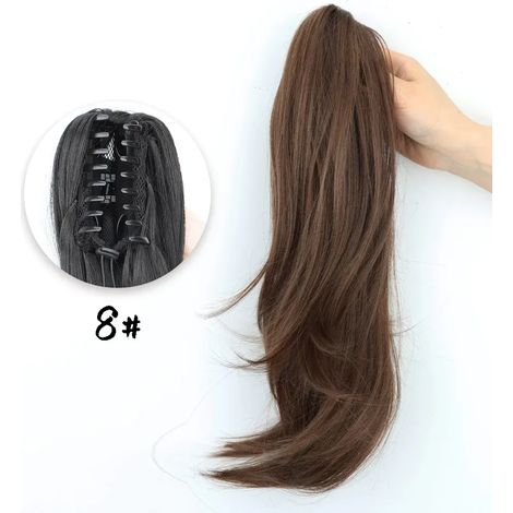 Queue de cheval synthétique à clip, 45 cm de long, ondulée, noire/brune, résistante à la chaleur, extension de cheveux dégradée, 8/8/8 (1/5)