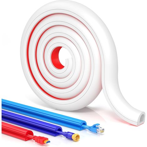 Auto-adhésif Cache Cable TV Mural 2-Meter, Cache Cable Mural en PC Souple, Cache Cable Sol pour système de Gestion des Cache Cable Bureau, 10mm (W) x 10mm (H), Blanc (1/5)