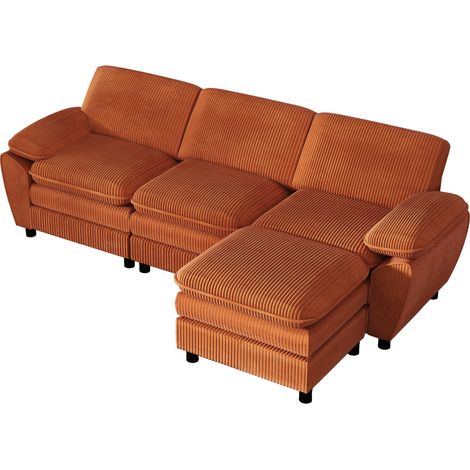 Moderno sofá seccional de terciopelo naranja, ergonómico y cómodo con reposapiés extraíble para el hogar, la sala o la oficina (1/5)