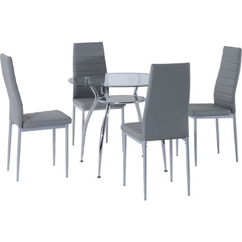 Ensemble table et 4 chaises, 5 pièces, table ronde Ø90 x 75 cm et 4 chaises 42 x 52 x 96 cm, gris (1/5)