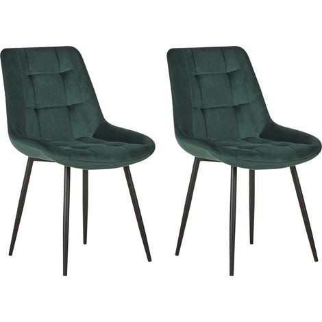 Conjunto de 2 sillas de comedor en terciopelo verde oscuro con patas de hierro con recubrimiento de polvo negras estilo moderno Melrose