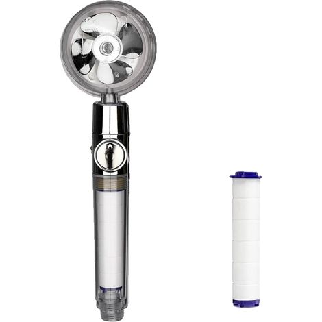 Cabezal de ducha turbo portátil, ahorro de agua, alta presión, plateado (1/2)