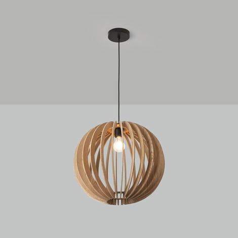 Barcelona Led – Lampe suspendue en bois Burma – Ø 45cm – Culot E27 – Hauteur réglable – Éclairage diffus pour ambiance chaleureuse