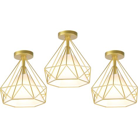 Lámparas de Techo Vintage, Industrial Metal Iluminación de Techo E27 en Estilo Jaula Para Sala de Estar, Cocina, Dormitorio, Pasillo, Patio, Ø 25cm, Dorada, 3 Luz