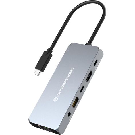 Conceptronic DONN22G replicatore di porte e docking station per laptop Cablato USB 3.2 Gen 2 [3.1 Gen 2] Type-C Grigio (Conceptronic DONN22G 6-in-1 USB4 Docking Station 40Gbps 8K 60Hz HDMI 2.5GbE (1/4)