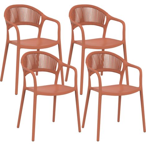 Satz von 4 stapelbaren Gartenstühlen ODELIA aus Polypropylen und Terracotta-Seil (1/5)