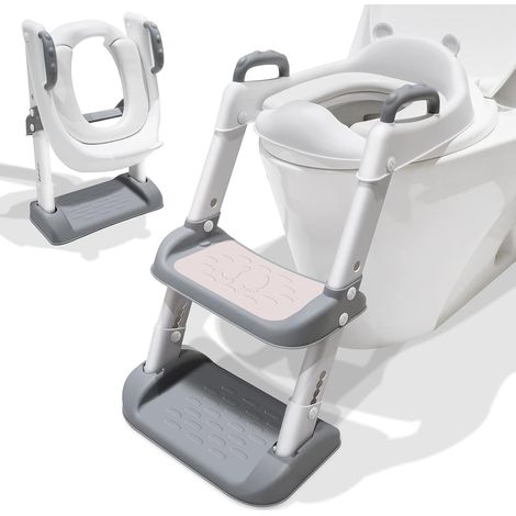 Toilettensitzverkleinerer für Kinder, Toilettensitzverkleinerer, Toilettenstuhl für Kleinkinder zum Erlernen der Toilettenbenutzung, rutschfeste Unterlage mit Griffen, höhenverstellbar, klappbar, grau (1/4)