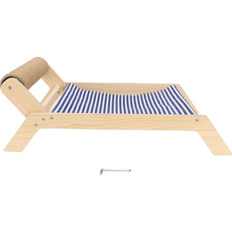 Hamac pour chat, cadre en bois, chaise pivotante, lit surélevé pour chaton, avec grattoir, pour toutes les saisons, rouleau en Sisal de plage (1/5)