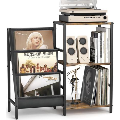 Record Player Stand, Vinyl Records Display Shelf with 3-Tier Vinyl Record Storage, Vinyl Holder for Vinyl Storage, Turntable Stand up to 200 Albums, Record Player Table Cabinet for Living Room (1/5)