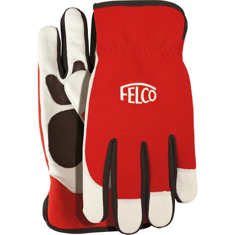 FELCO Gants de jardinage en cuir 702S (taille S, paume et doigts en cuir, dos de la main en spandex, matériau respirant, rouge/blanc) FELCO 702S (1/5)