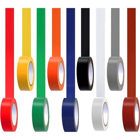 Neuf rouleaux de ruban isolant coloré, imperméable, résistant aux UV et à l'huile, convenant à la plupart des usages domestiques, commerciaux et industriels. (1/5)