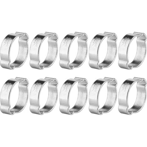10pcs Zinc Plated Iron Galvanized Two Ear Hose Clamp 5‑23mm for Fule Petrol Pipe Tube (20‑23MM)