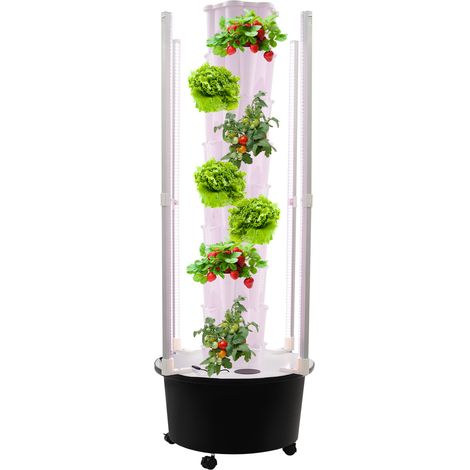 Tour hydroponique, système hydroponique vertical à 8 niveaux, 48 trous, avec pompe à eau IPX8 et 4 roues, réservoir d'eau de 40 l, minuterie lumineuse, pour herbes, fruits et légumes (1/5)