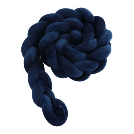 QORVA-Tour de lit bébé- 3 Tissage Bébé Coussin Serpent Tressé Pare - Choc Velours Protection lit Bumper Pépinière pour Les Nouveau-Nés Lit Chambre Décor avec,  bleu marine—2M..