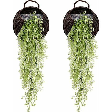 Lot de 2 Plante fleurie artificielle， Lierre Vigne Plante Artificielle Intérieur Exterieur Fleur artificielles Pour décoration murale et jardin-85cm（vert blanc） (1/5)