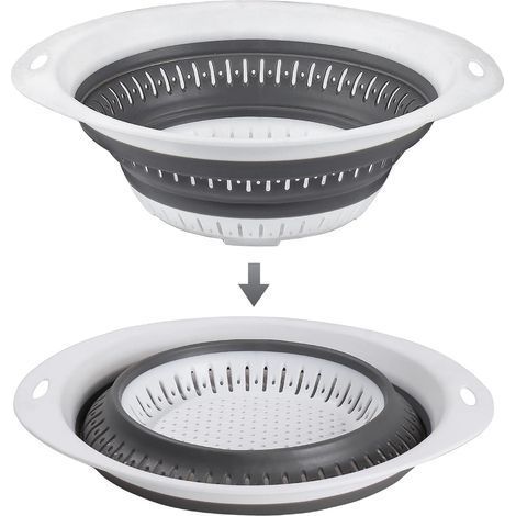 Blanc/gris Taille L Passoire Pliable en Silicone et Plastique, Passoire Cuisine Passoire à Pâtes peu Encombrante dans la Cuisine, Passoire Retractable Camping (1/5)