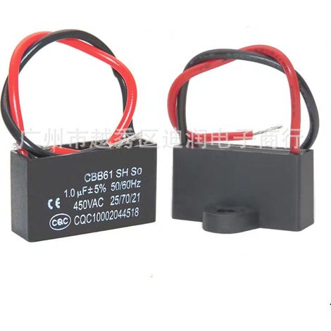 Lot de 2 condensateurs de démarrage CBB61 1 µF 450 V avec fils pour ventilateurs miniatures et appareils de faible puissance - Condensateur de fonctionnement 1 µF, prêt à l'emploi