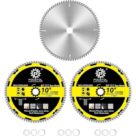 Lames de scie circulaire 255mm 80 dents pour bois, plastique et matériaux tendres (1/5)