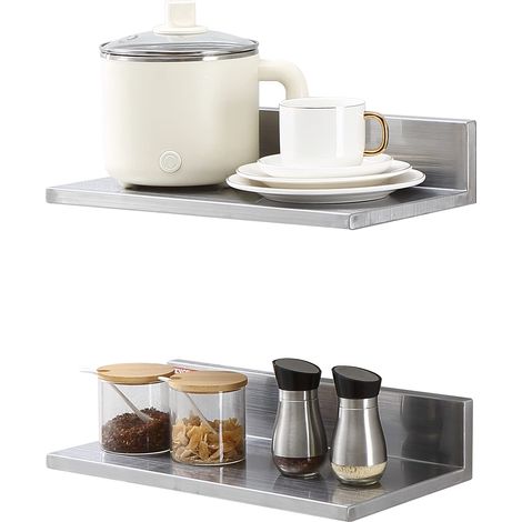 VEVOR Mensola da Parete a Forma di L Acciaio Inox 406 x 218 x 85mm Scaffale Murale per Cucina Soggiorno Capacita Carico Max. 20kg, Mensola da Parete Portaoggetti Portaspezie in Acciaio Inox per Cucina (1/4)
