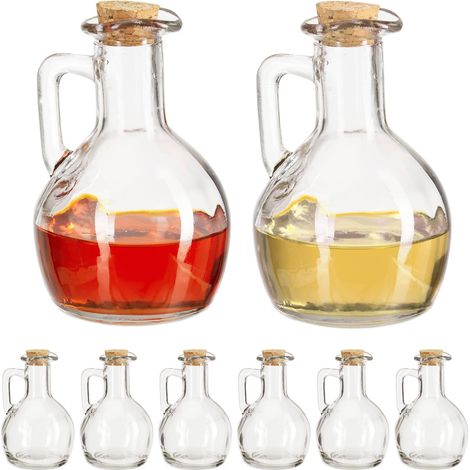8 Jarras para Aceite y Vinagre, Botellas con Corchos, Aceiteras Redondas, Vinagreras de 180 ml, Transparente
