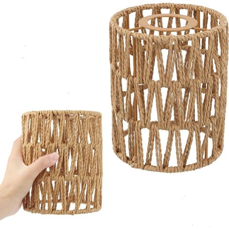 Abat-jour Rotin - 15 x 12 cm - Compatible E27 E14 - Pour Salon Chambre Cuisine - Lot de 2