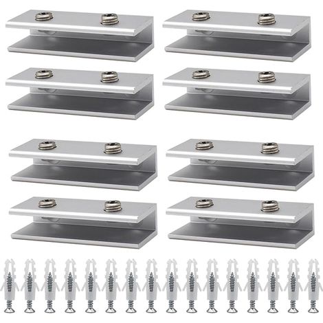 Glass Clamps, Aluminium Glass Shelf Brackets, 8 to 10 mm, Wall Shelf Bracket, Mirror Kit, Fitted, Window Railing, Adjustable Staircase, Bathroom (1/4)