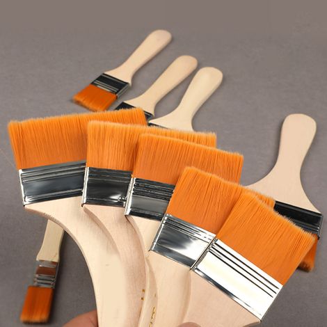 Lot de 12 pinceaux plats nylon, manche en bois, aluminium, pour peinture BBQ, jaune, 12 pièces (1/4)