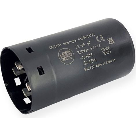 Ducati Energia – Condensateur de démarrage électrolytique 72-86µF 330Vac – Cosses faston double 6.3mm – Ø45,5x84mm – Pour moteurs monophasés 220V (1/3)