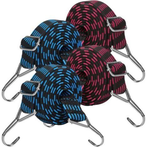 Lot de 4 sangles élastiques réglables avec crochets, sangles de fixation plates, idéales pour sécuriser les charges, les vélos, les motos, les voitures et le matériel de camping. (1/5)