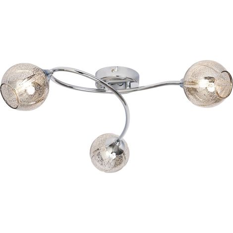 Litecraft Linden Semi Flush Mottled Glass Ceiling 3 Light - Polished Chrome, Champagne (1/5)