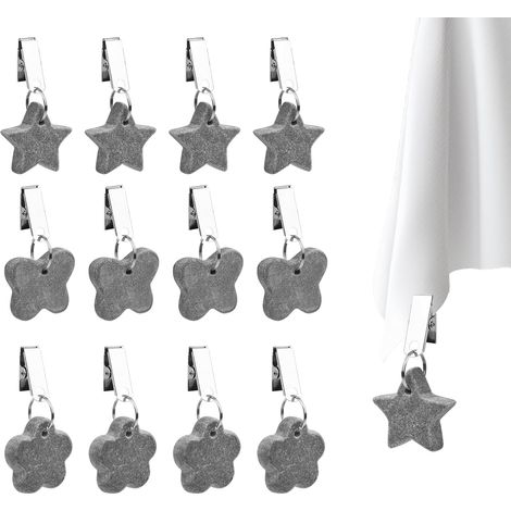 12er-Pack Tischdeckenbeschwerer mit Clips für den Außenbereich – 3 Formen, Tischdeckenbeschwerer, Kleiderbügel, extra schwere Marmor-Tischdeckenbeschwerer, Naturstein-Tischdeckenbeschwerer mit Clip (g (1/5)