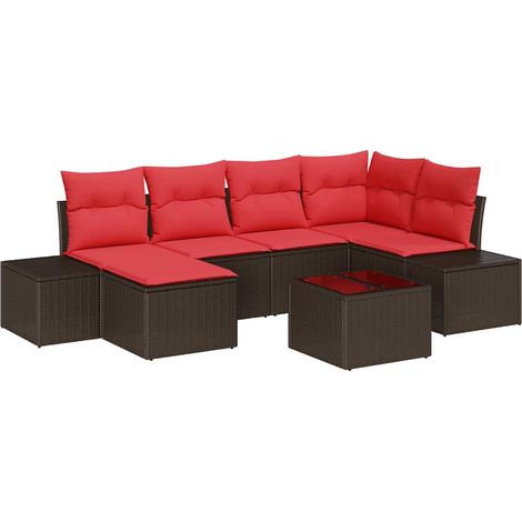 Gartensofa-set mit Kissen 7 pcs Braun Poly-Rattan vidaXL