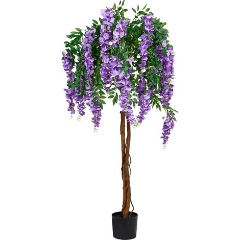 Pianta artificiale in vaso per interni in plastica nero 150 cm verde e viola Wisteria Tree