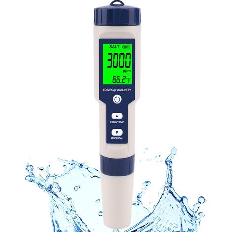 Testeur de qualité de l'eau 5 en 1 EZ-9909 - PH, TDS, EC, Salinité (1/5)
