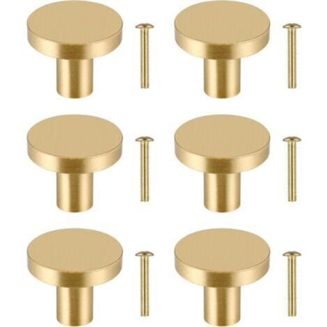 Lot de 6 boutons de placard ronds en laiton massif, pour tiroir, armoire, porte d'armoire dorée, avec 6 vis.