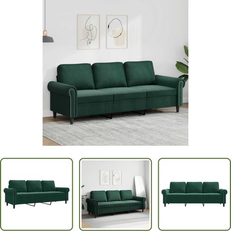 Samtsofa - 3-Sitzer-Sofa Dunkelgrün 180 cm Samt (1/5)