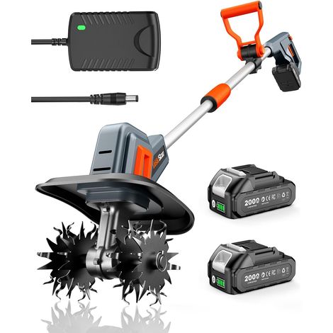 Motoculteur sans Fil 4000 mAh, Fraise De Jardin Électrique 360 RPM, Motobineuse Électrique avec 48 Dents en Acier, Largeur 25 cm (1/5)